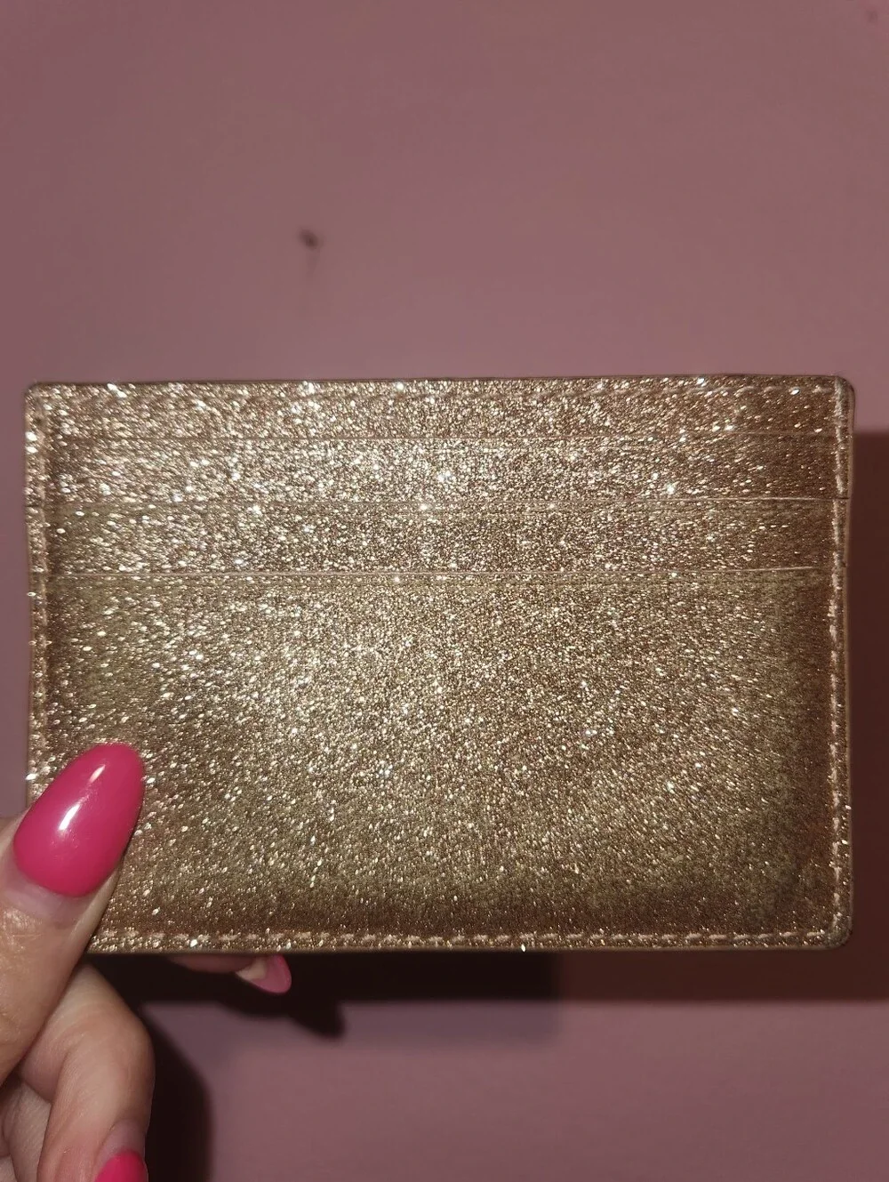 Kate Spade Glitter Card Holder in Rose Gold